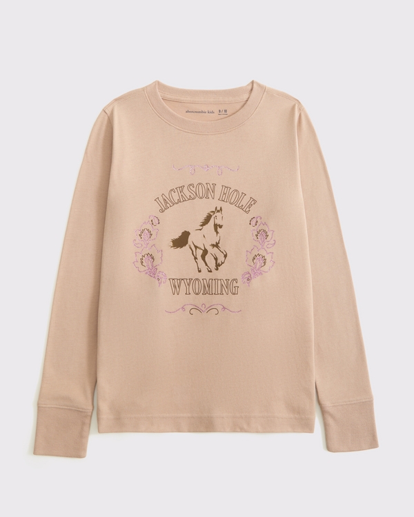 oversized long-sleeve graphic tee, Warm Taupe view 1