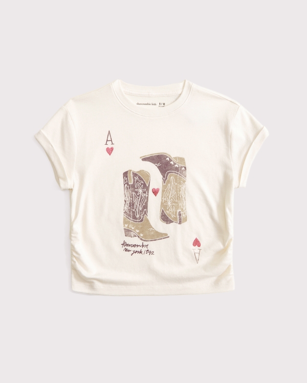  side ruched western graphic tee, Cream view 1