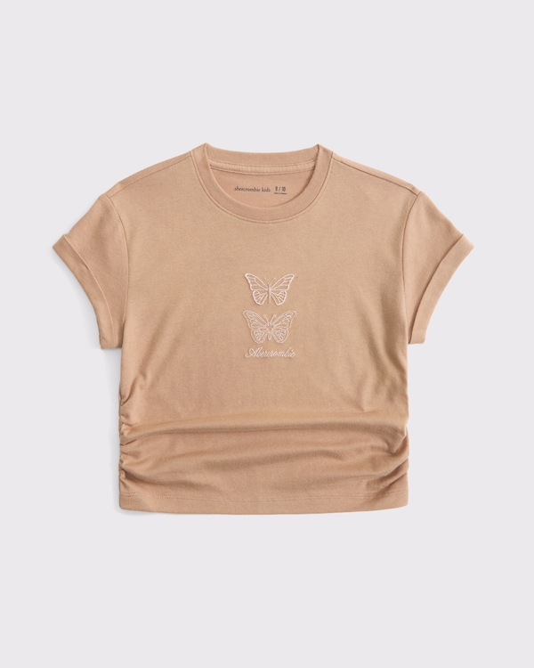  side ruched western graphic tee, Light Brown view 1