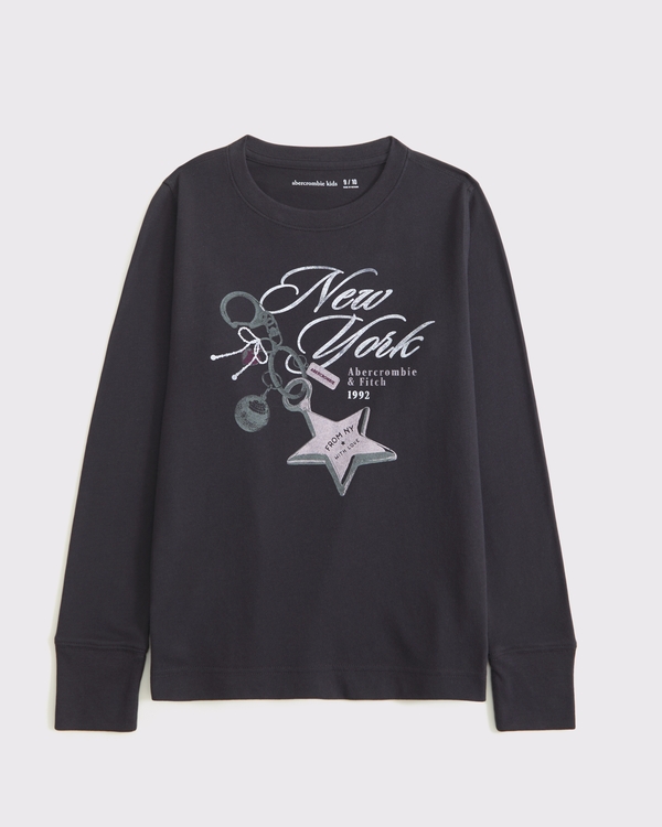 oversized long-sleeve graphic tee, Dark Gray view 1