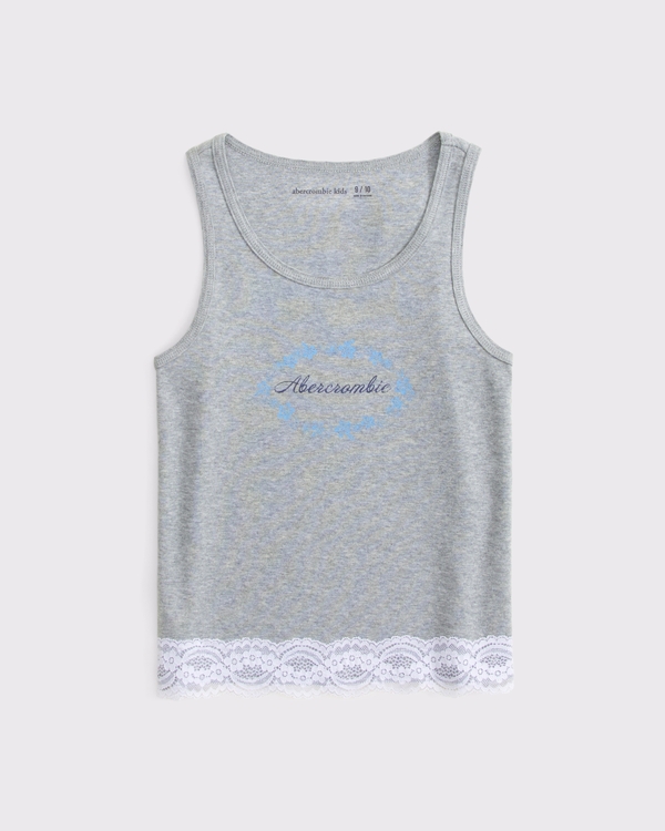 lace-trim graphic tank, Gray view 1