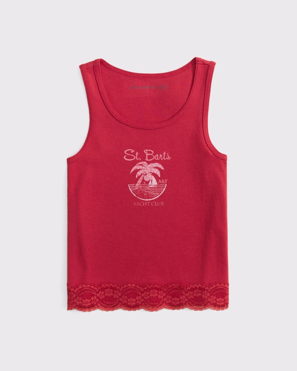 lace-trim graphic tank, Crimson view 1