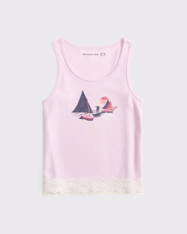 lace-trim graphic tank, Ballet Pink view 1
