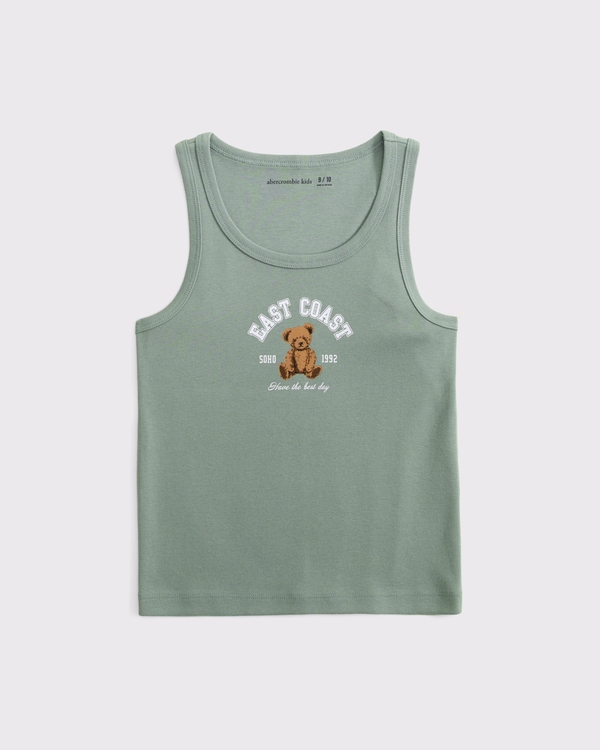 graphic scoopneck rib tank, Dark Sage view 1