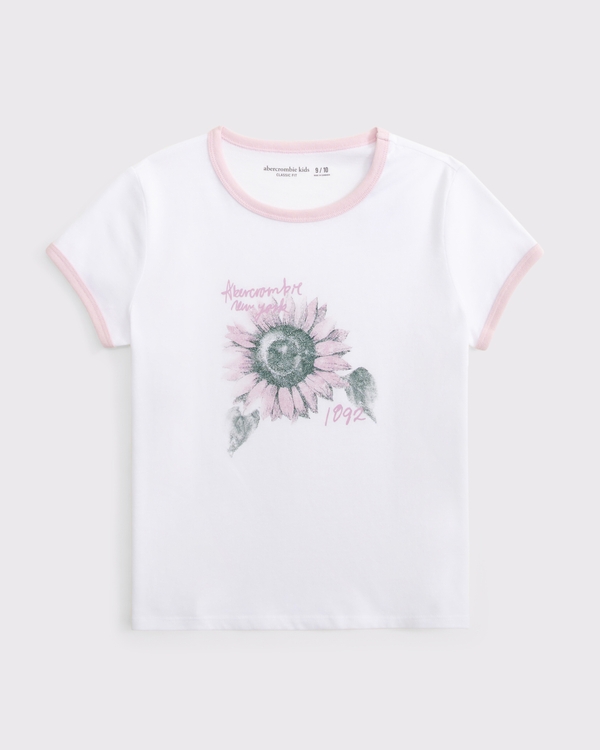 floral logo graphic ringer tee, White And Pink view 1