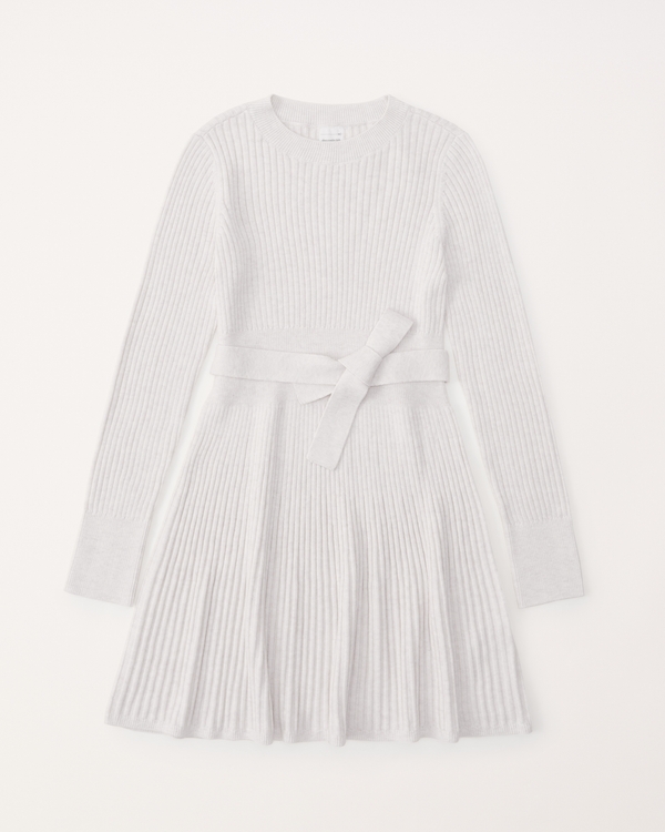 ribbed belted sweater dress, Cream