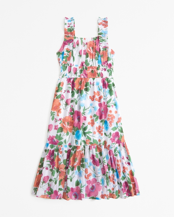 tiered midi dress, White Floral