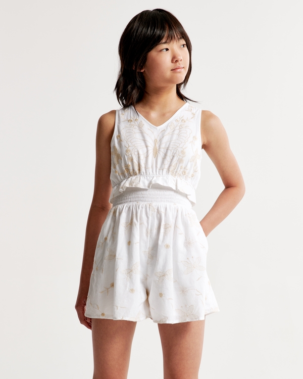 embroidered romper, White