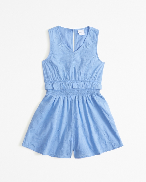 embroidered romper, Blue