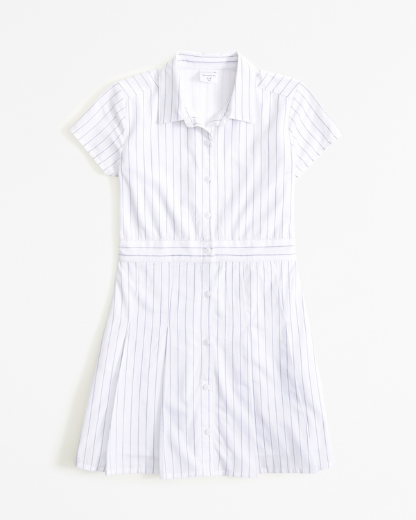 short-sleeve shirt dress, White Stripe