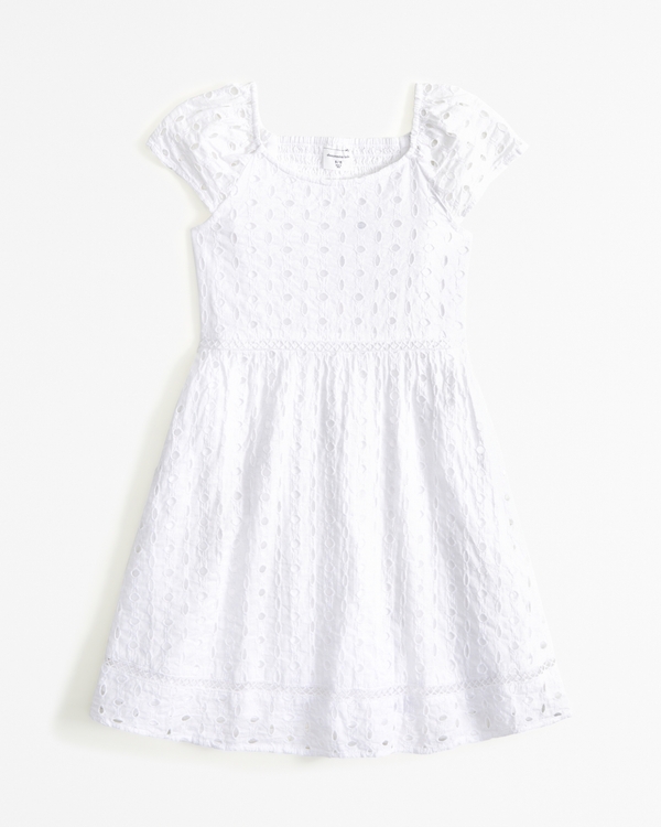 flutter sleeve embroidered mini dress, White