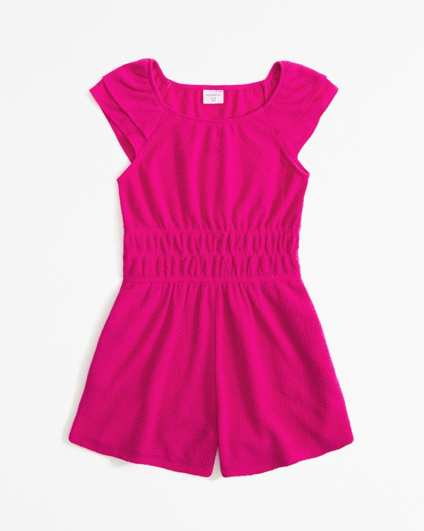 short-sleeve textured knit romper, Pink