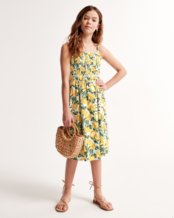 linen-blend midi dress, Lemon Print