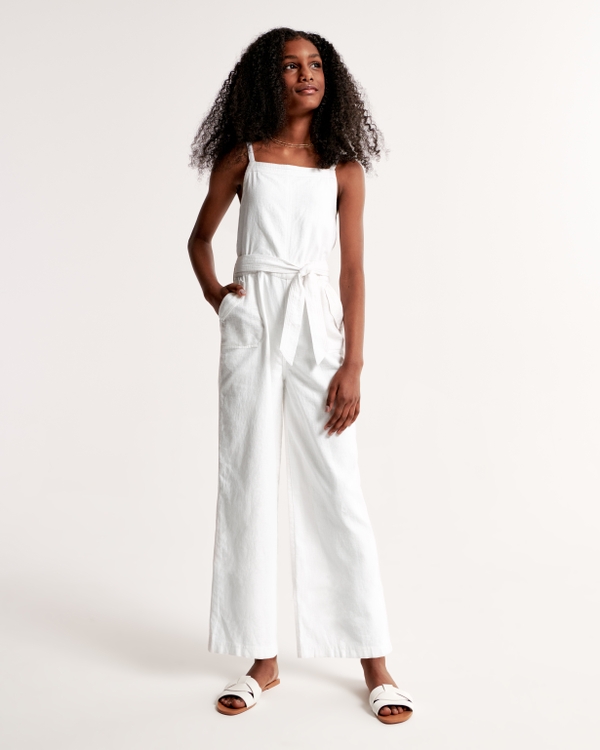 linen-blend jumpsuit, White