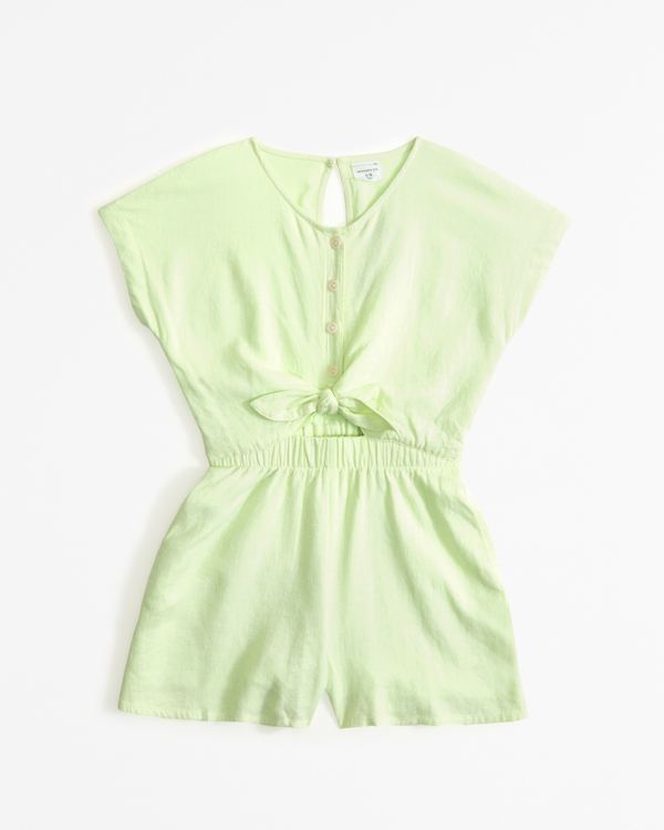 short-sleeve linen-blend romper, Light Green