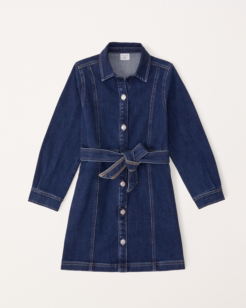 Long sleeve belted denim hot sale dress