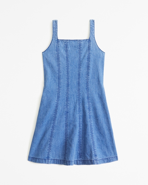 denim seamed mini dress, Denim