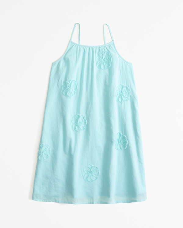 lightweight cotton embellished mini dress, Turquoise