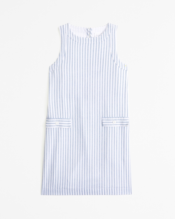 linen-blend high-neck dress, Blue Stripe