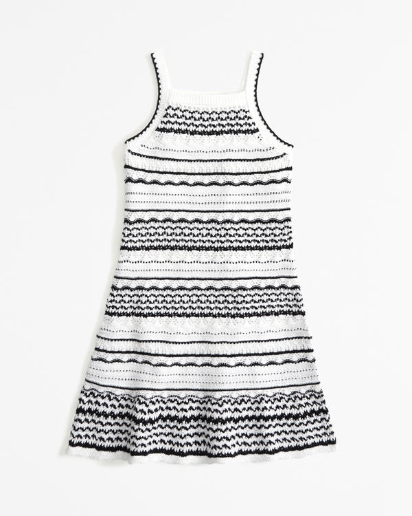 crochet-style dress, Black And White