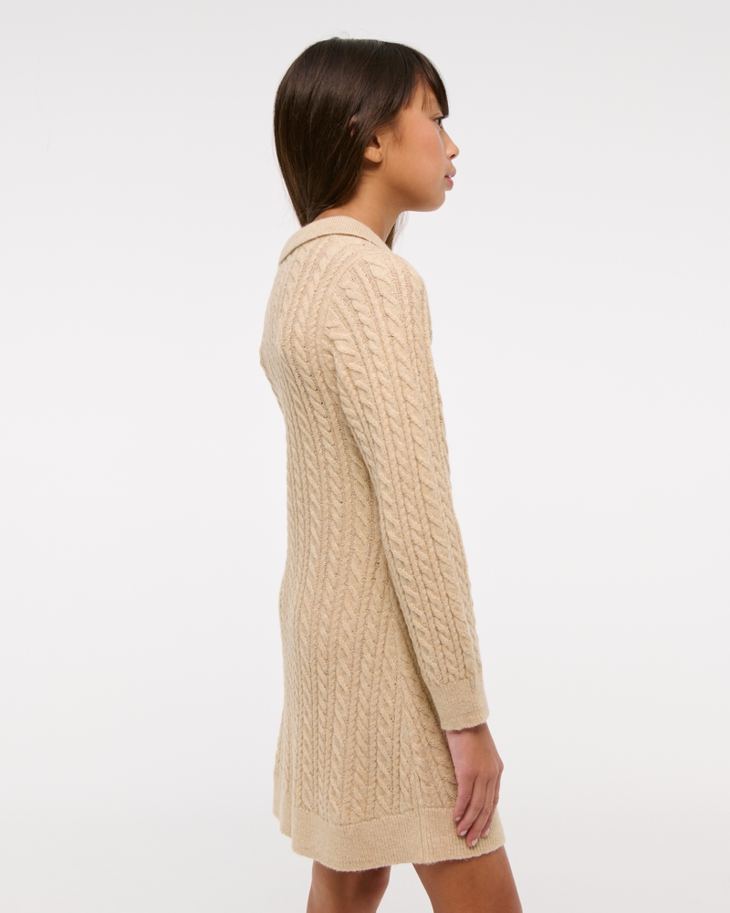 long-sleeve collared cable sweater dress