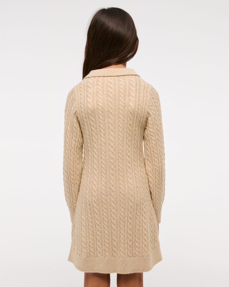 long-sleeve collared cable sweater dress