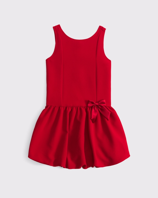 crepe bubble hem dress, Cherry Red view 1