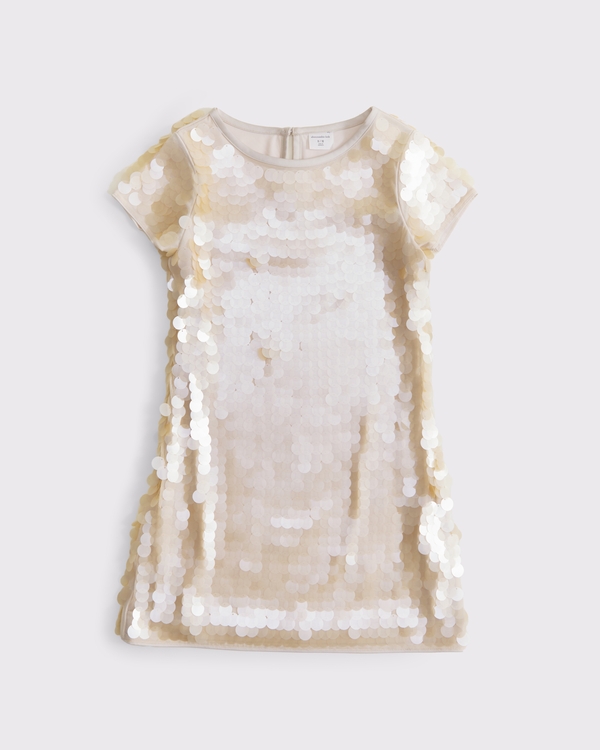 short-sleeve sequin mini dress, Cream view 1