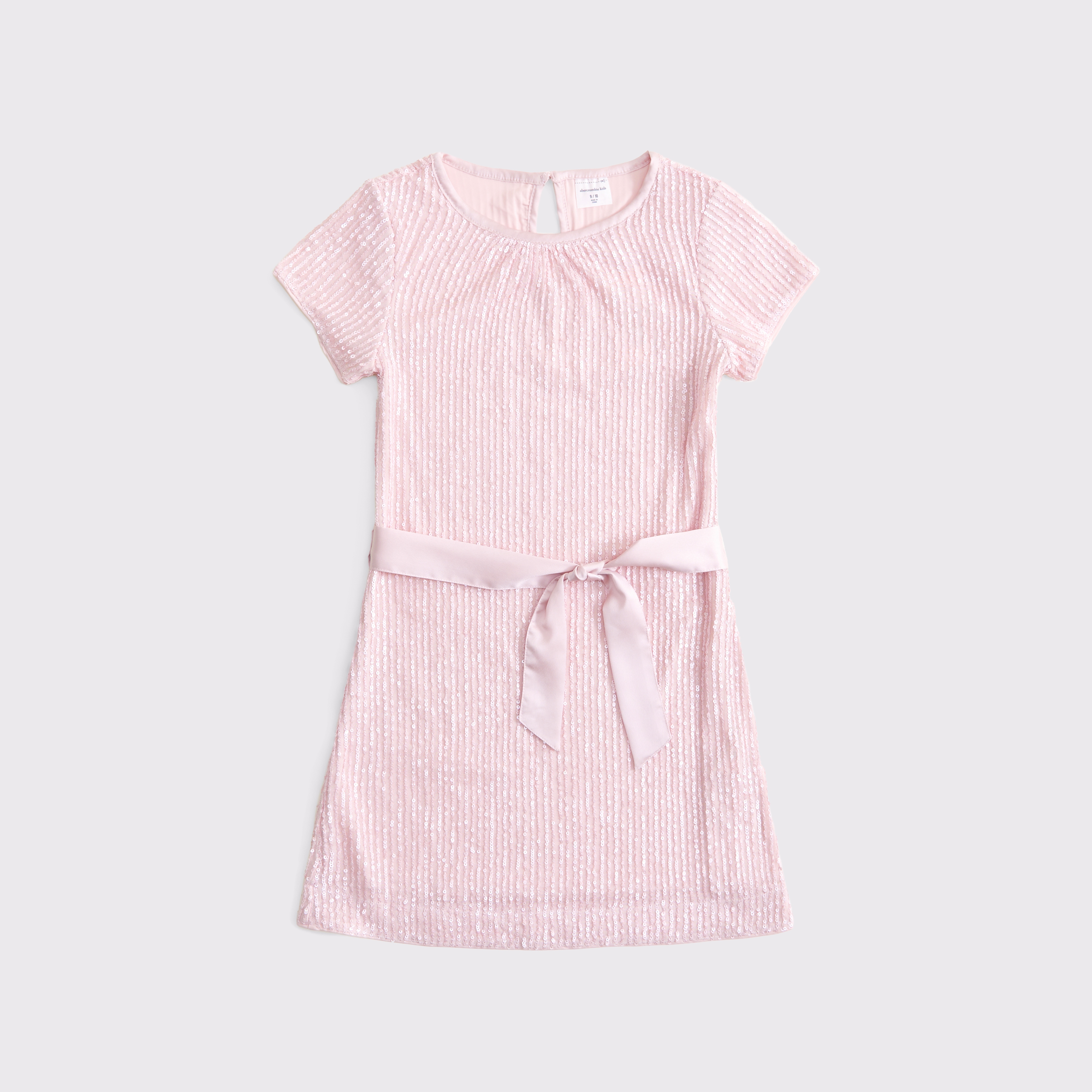 Abercrombie & Fitch Kids' Short-sleeve Sequin Belted Mini Dress In Pink