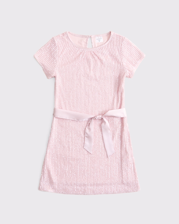 short-sleeve sequin belted mini dress, Pink view 1