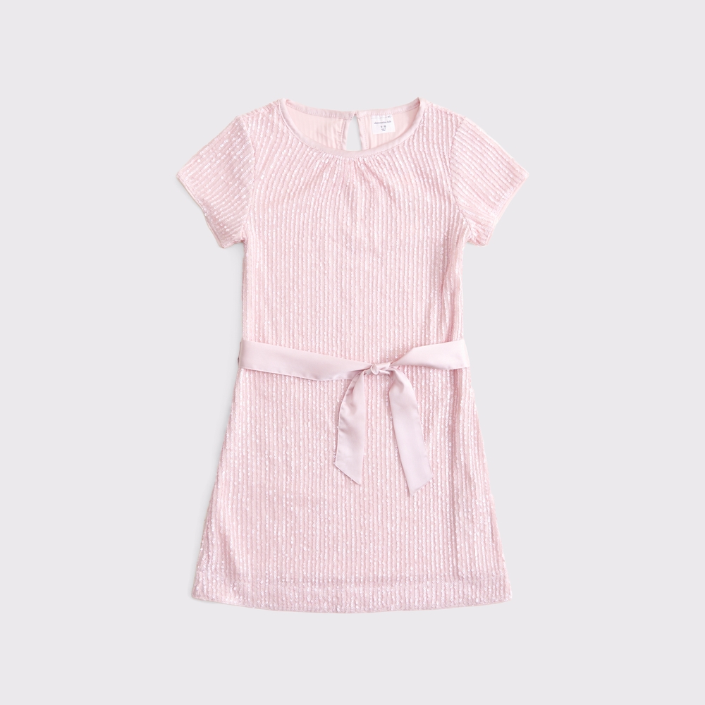 short-sleeve sequin belted mini dress