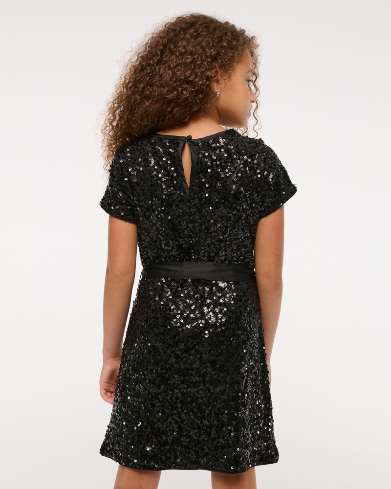 short-sleeve sequin belted mini dress