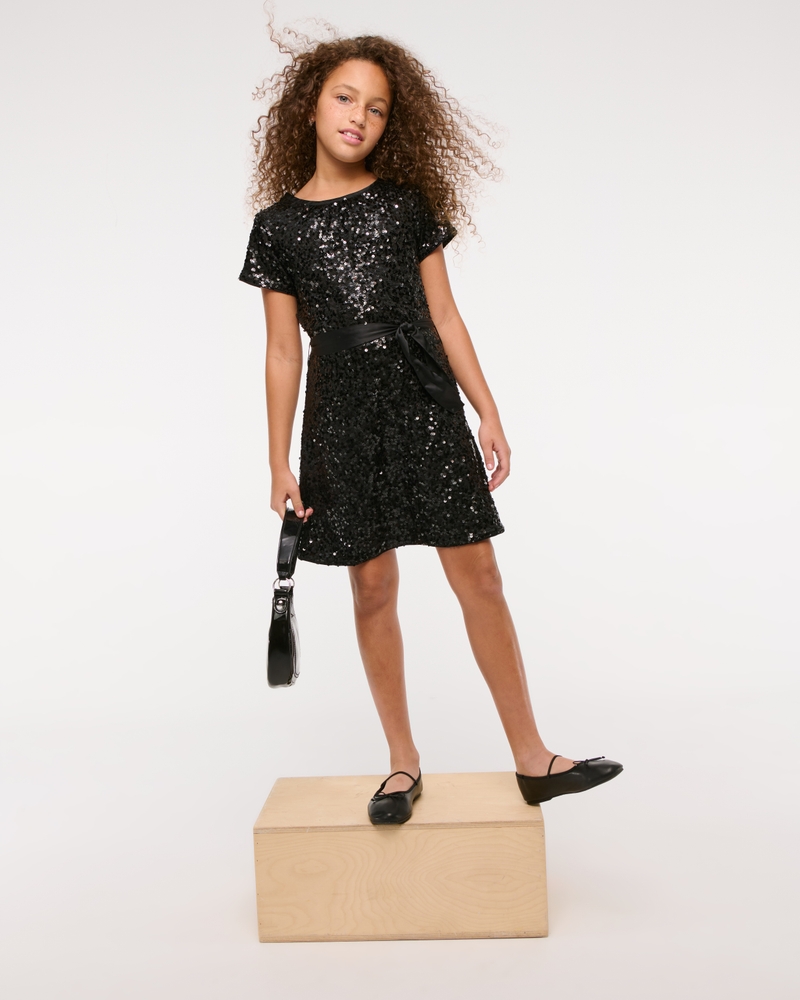 girls short-sleeve sequin belted mini dress girls sale