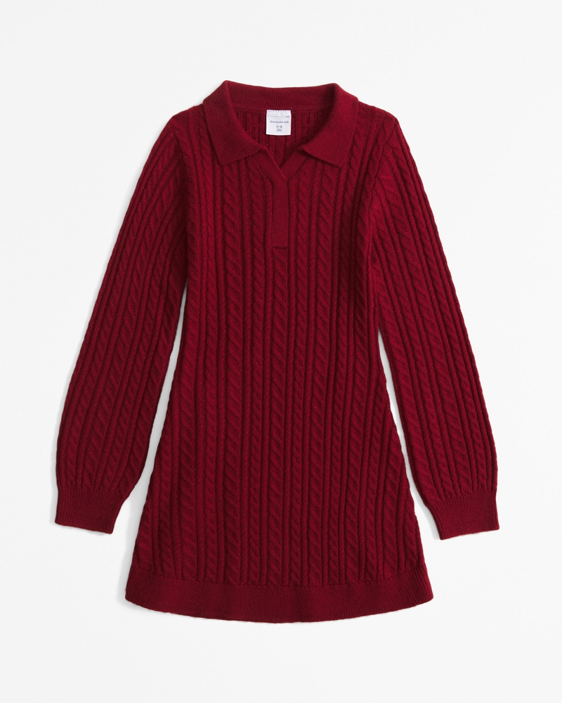 long-sleeve collared cable sweater dress