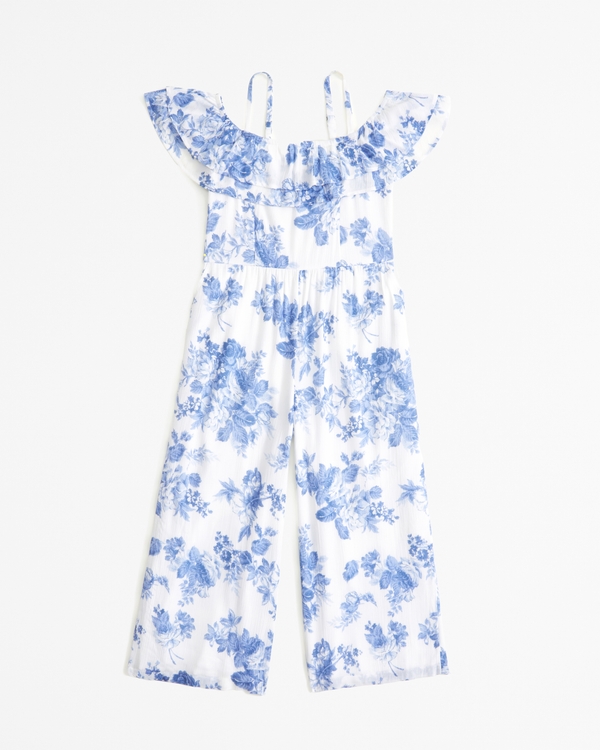 crinkle off-the-shoulder jumpsuit, Blue Floral