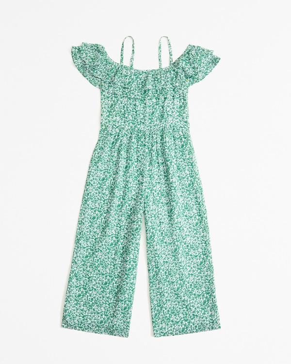 crinkle off-the-shoulder jumpsuit, Green Pattern