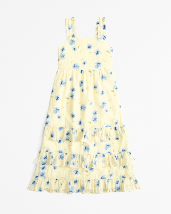 tiered maxi dress, Yellow Floral