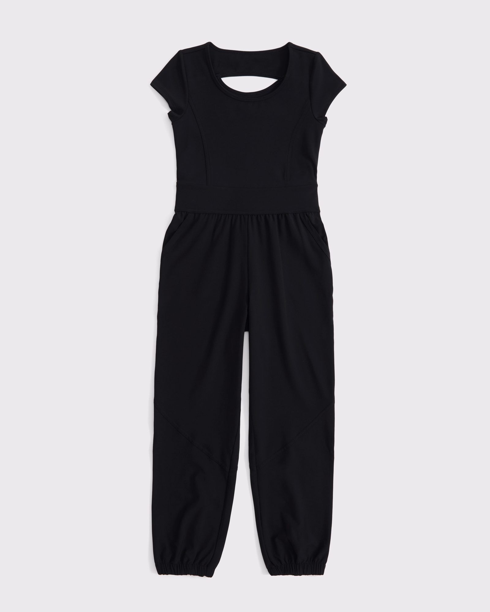 ypb mixed fabric short-sleeve jumpsuit