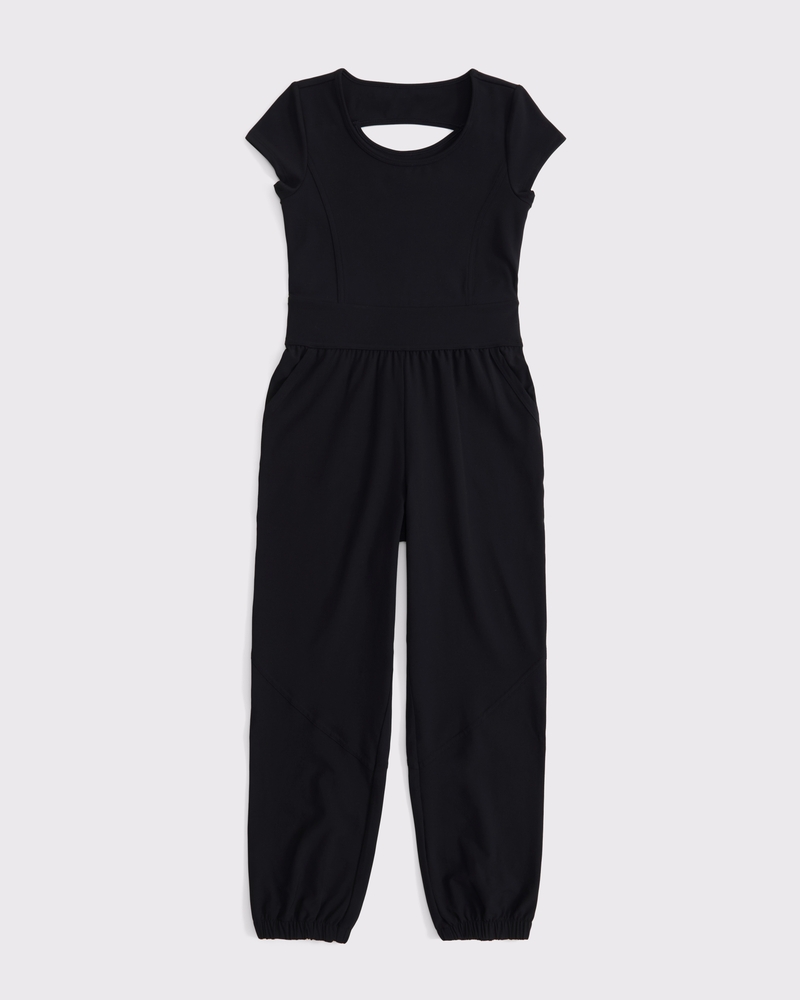 ypb mixed fabric short-sleeve jumpsuit