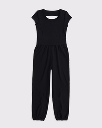 ypb mixed fabric short-sleeve jumpsuit