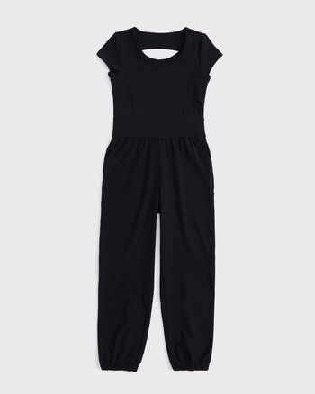 girls ypb mixed fabric short-sleeve jumpsuit | girls