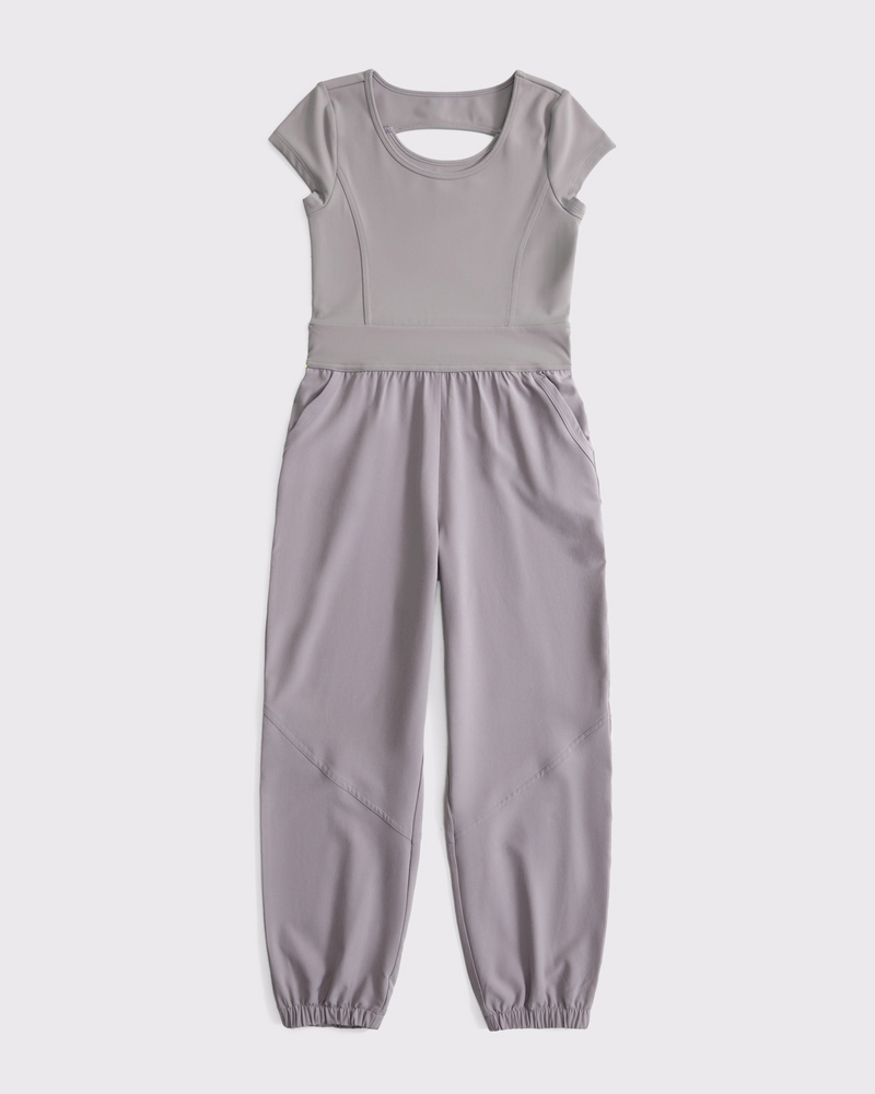 ypb mixed fabric short-sleeve jumpsuit