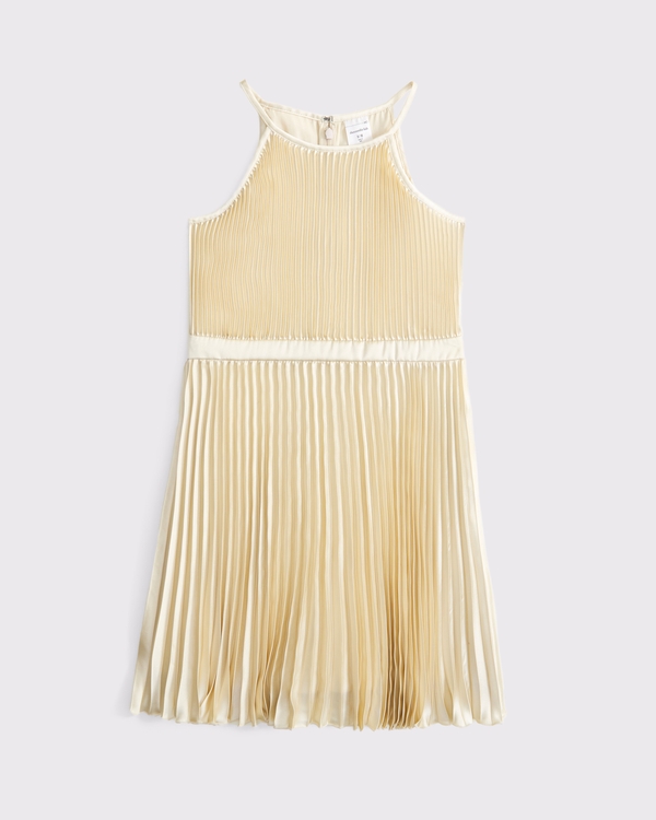 the a&f giselle pleated high-neck mini dress, Gold view 1