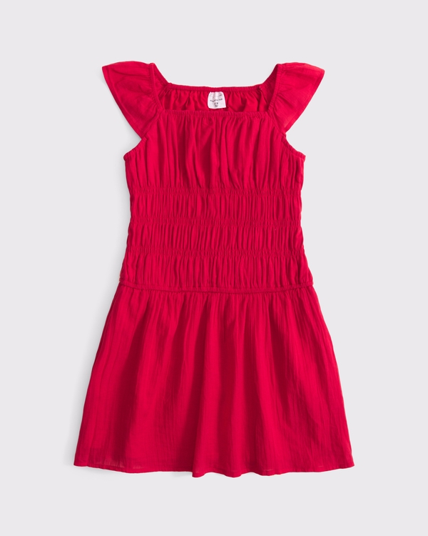 ruched smocked waist mini dress, Red view 1