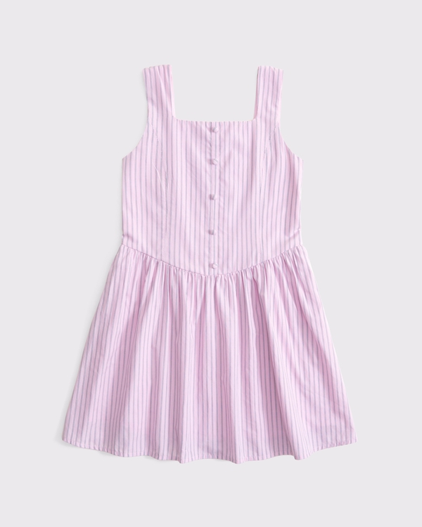 button-through poplin mini dress, Pink Stripe view 1