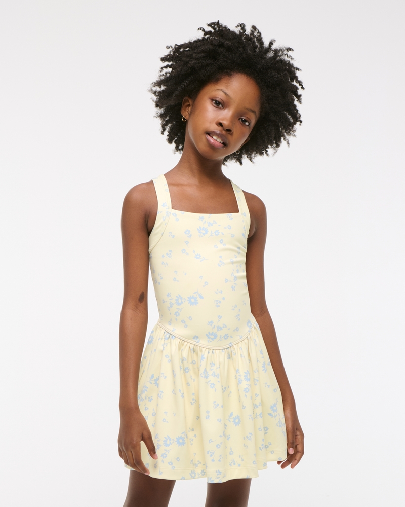 ypb mixed fabric drop-waist mini dress