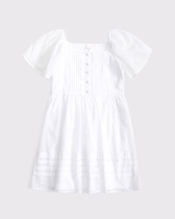 flutter sleeve pleated mini dress, White view 1