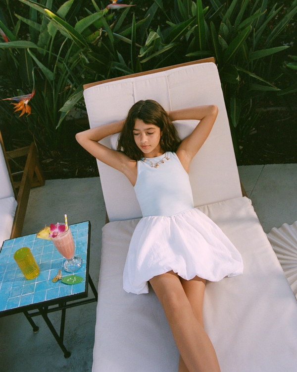 mixed fabric bubble hem mini dress