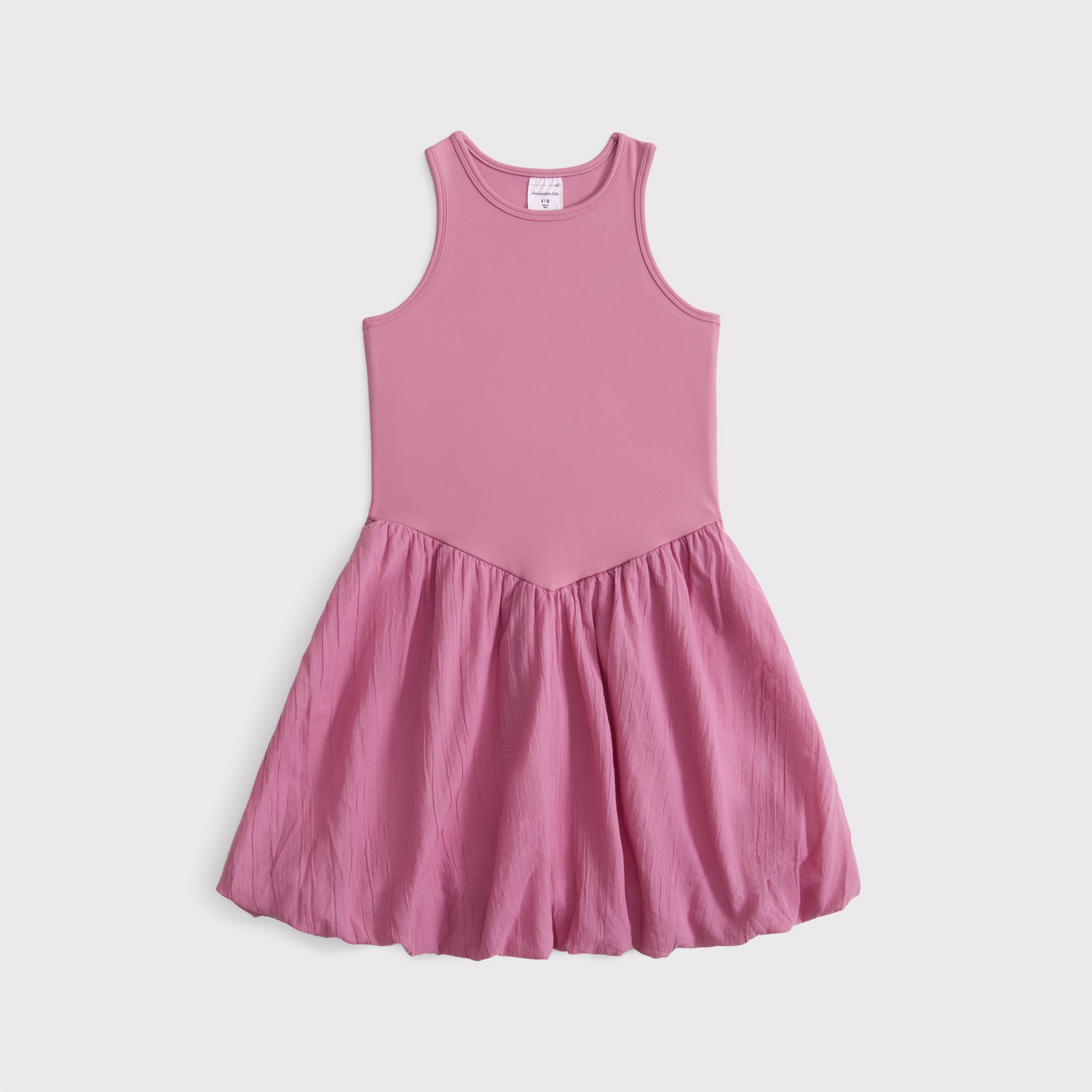 Abercrombie & Fitch Kids' Mixed Fabric Bubble Hem Mini Dress In Pink