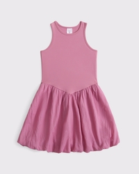 mixed fabric bubble hem mini dress